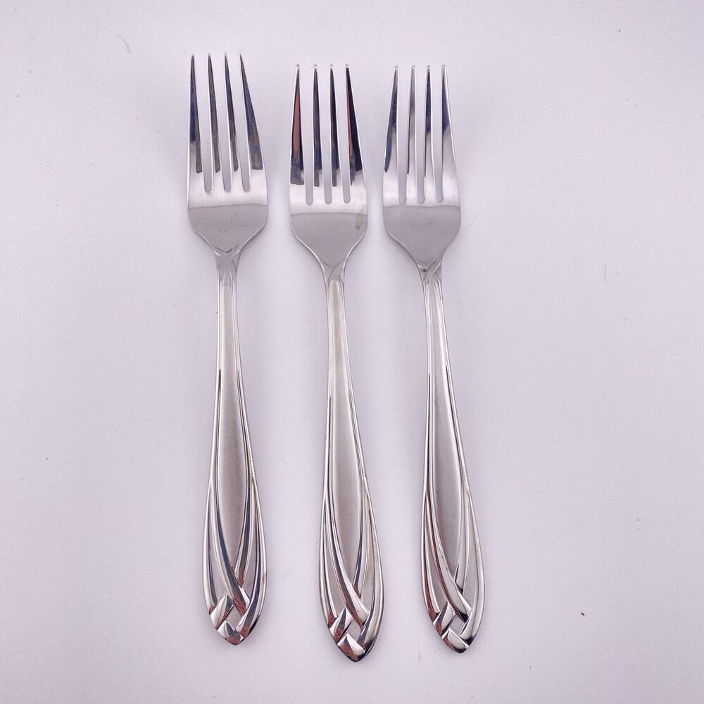 3-Hampton Silversmiths LACE FROSTED Stainless SALAD FORKS 7"